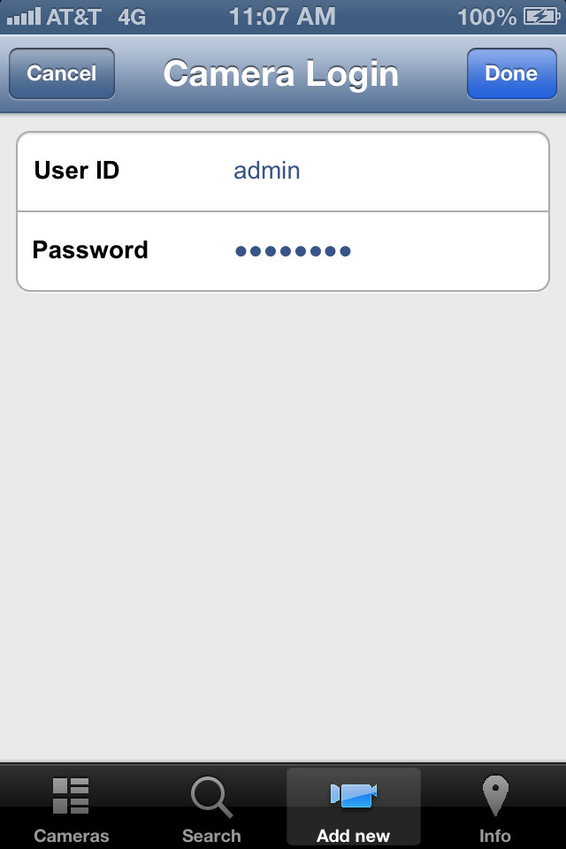 Login to camera
