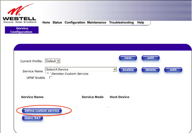 Westell-router configuration service