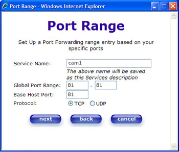 Westell-router port range set up