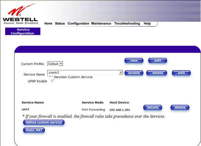Westell-router cam1 port forwarding