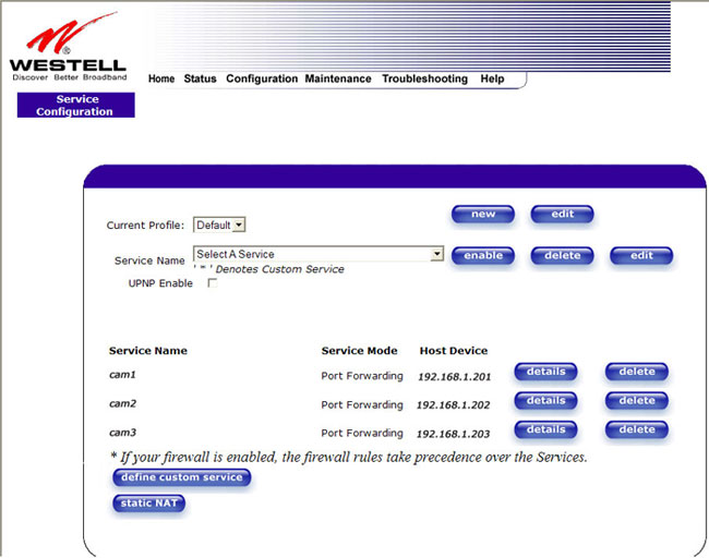 Westell-router port forwarding