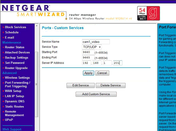 set cam1 video port forwarding