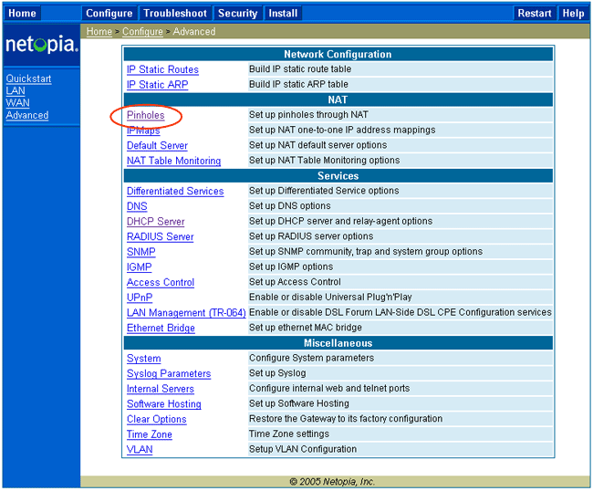 Configure - Advance - Pinholes