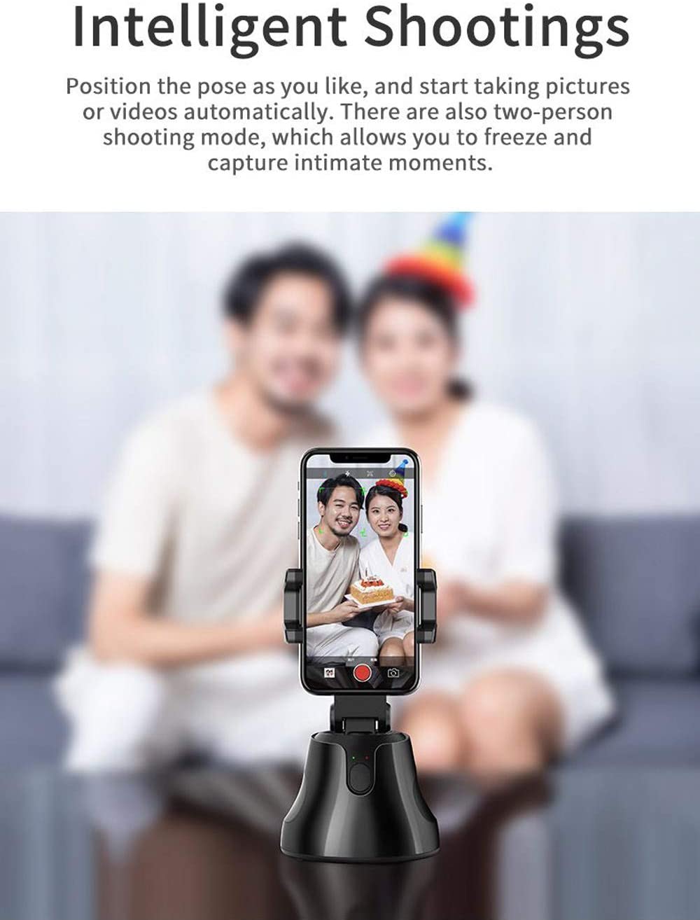 Microseven Auto Smart Shooting Selfie Stick Intelligent Follow Gimbal AI-Composition Object Tracking Auto Face Tracking Camera Phone Holder Black