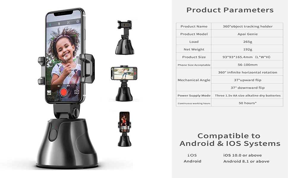 Automatic Face Tracking Object Tracking Smart Face Tracking Mobile Phone Holder Second-Generation 360-Degree Smart Ai Face Recognition and Camera Gimbal Stabilizer