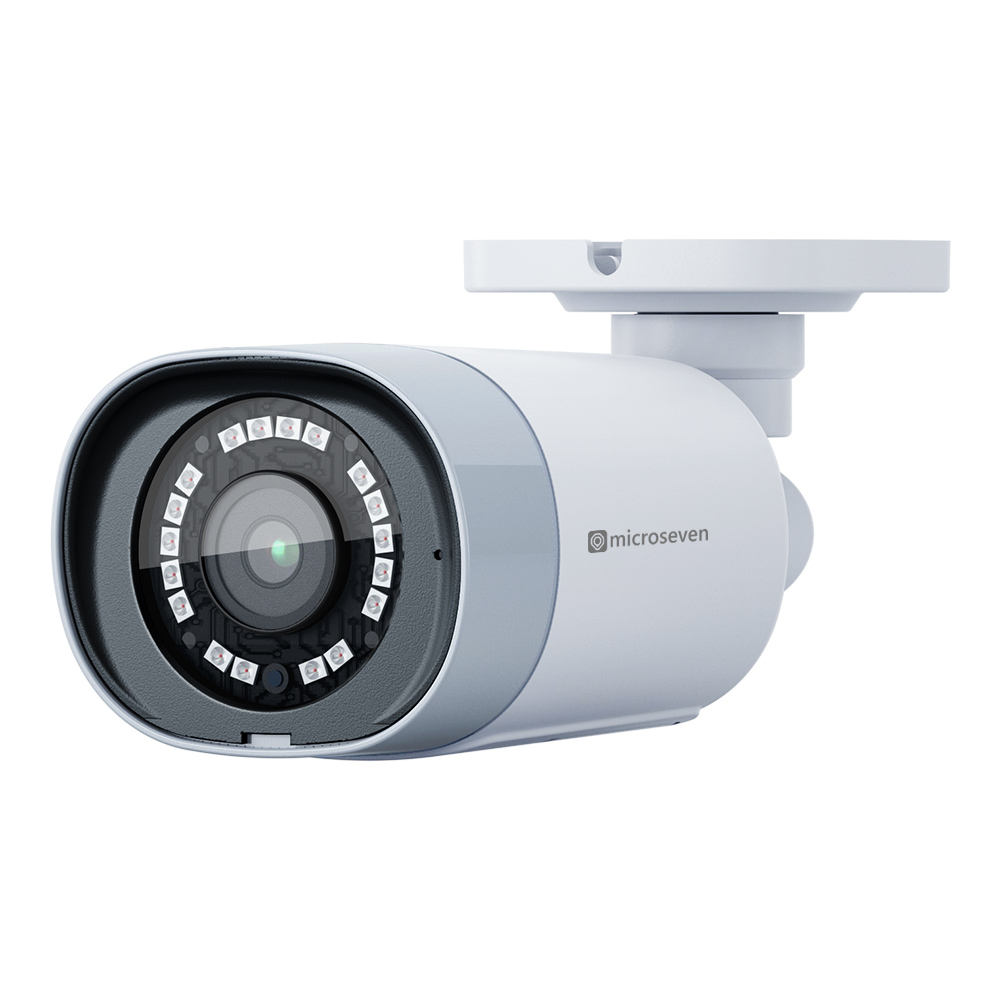 Microseven Professional Open Source Security Camera, Remote Managed, Bullet Type, IP Network, UltraHD 4K/8MP (3840x2160), PoE, Wide Angle, Smart Motion Detection, Outdoor & Indoor (IP 66), IR Soft-Switch On/Off Night Vision, 256GB SD Slot, Two-Way Audio, ONVIF, Web GUI & Apps, CMS (Camera Management System), M7RSS (Video Recorder Server), Cloud Storage, Broadcasting on YouTube and Microseven