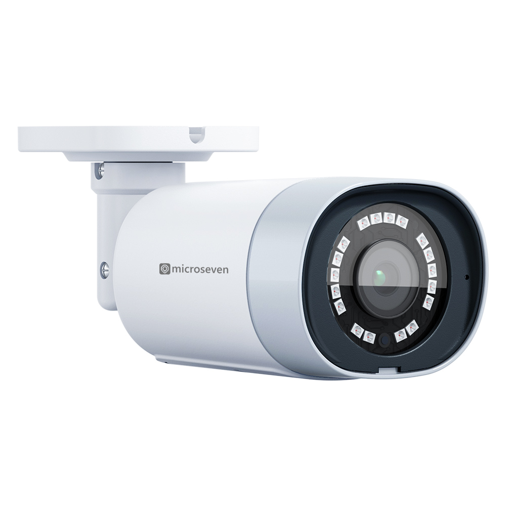 Microseven Professional Open Source Security Camera, Remote Managed, Bullet Type, IP Network, UltraHD 4K/8MP (3840x2160), PoE, Wide Angle, Smart Motion Detection, Outdoor & Indoor (IP 66), IR Soft-Switch On/Off Night Vision, 256GB SD Slot, Two-Way Audio, ONVIF, Web GUI & Apps, CMS (Camera Management System), M7RSS (Video Recorder Server), Cloud Storage, Broadcasting on YouTube and Microseven