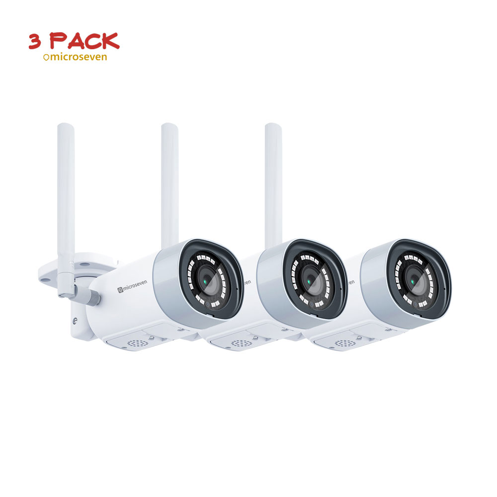 (3 Pack) Microseven M7B4K-WSAA 4K (8MP) IP WiFi (2.4/5GHz) Professional Open Source Security Camera