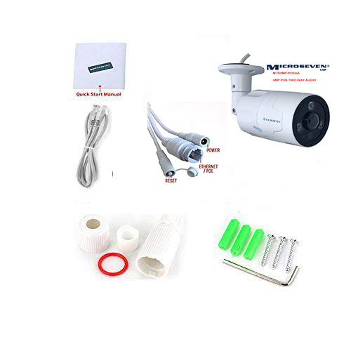 Microseven Professional Open Source 5MP (2560x1920) UltraHD PoE Indoor / Outdoor IP Camera, Sony Chipset CMOS 5MP Lens, Certified Works with Alexa with No Monthly Fee, Two-Way Audio Wide Angle (170°), IR, Human Motion Detection IP Camera, 256GB SD Slot, Night Vision Bullet PoE IP Camera, Waterproof Security Camera, Open Network Video CCTV Surveillance Camera, Web GUI & Apps, VMS (Video Management System) Free 24hr Cloud Storage+ Broadcasting on YouTube, Facebook & Microseven.tv