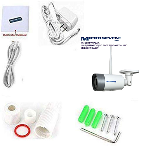 Microseven Open Source 5MP (2560x1920) Ultra HD [WiFi + PoE] All in One SONY 1/2.8" Chipset CMOS 3.6mm 5MP Lens Two-Way Audio with Built-in Amplified Microphone and Speaker plug and Play ONVIF, IR Light (On/Off in the APP) Security Indoor / Outdoor IP Camera, Human Motion Detection, 128GB SD Slot, Day & Night, Web GUI & Apps, VMS (Video Management System) Free 24hr M7 Cloud Storage, Works with Alexa with No Monthly Fee+ Broadcasting on YouTube, Facebook & Microseven.tv