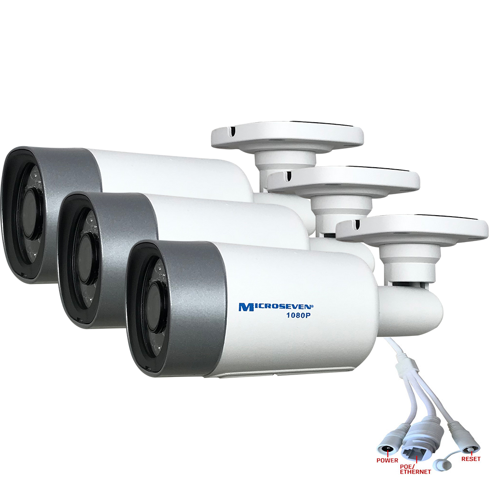 3X Microseven (2020) Open Source 1080P/30fps True WDR (120dB Wide Dynamic Range), Sony Chipset CMOS ProHD POE Outdoor IP Camera, Amazon Certified Works with Alexa, Two-Way Audio with Built-in Amplified Microphone & Speaker, Wide Angle (150°), Human Motion Detection, 128GB SD Slot, Night Vision IR Light (On/Off ), Waterproof Security Camera, ONVIF CCTV Surveillance Camera, Web GUI & Apps,VMS (Video Management System)Works with Alexa No Monthly Fee+Broadcasting on YouTube, Facebook & Microseven.tv
