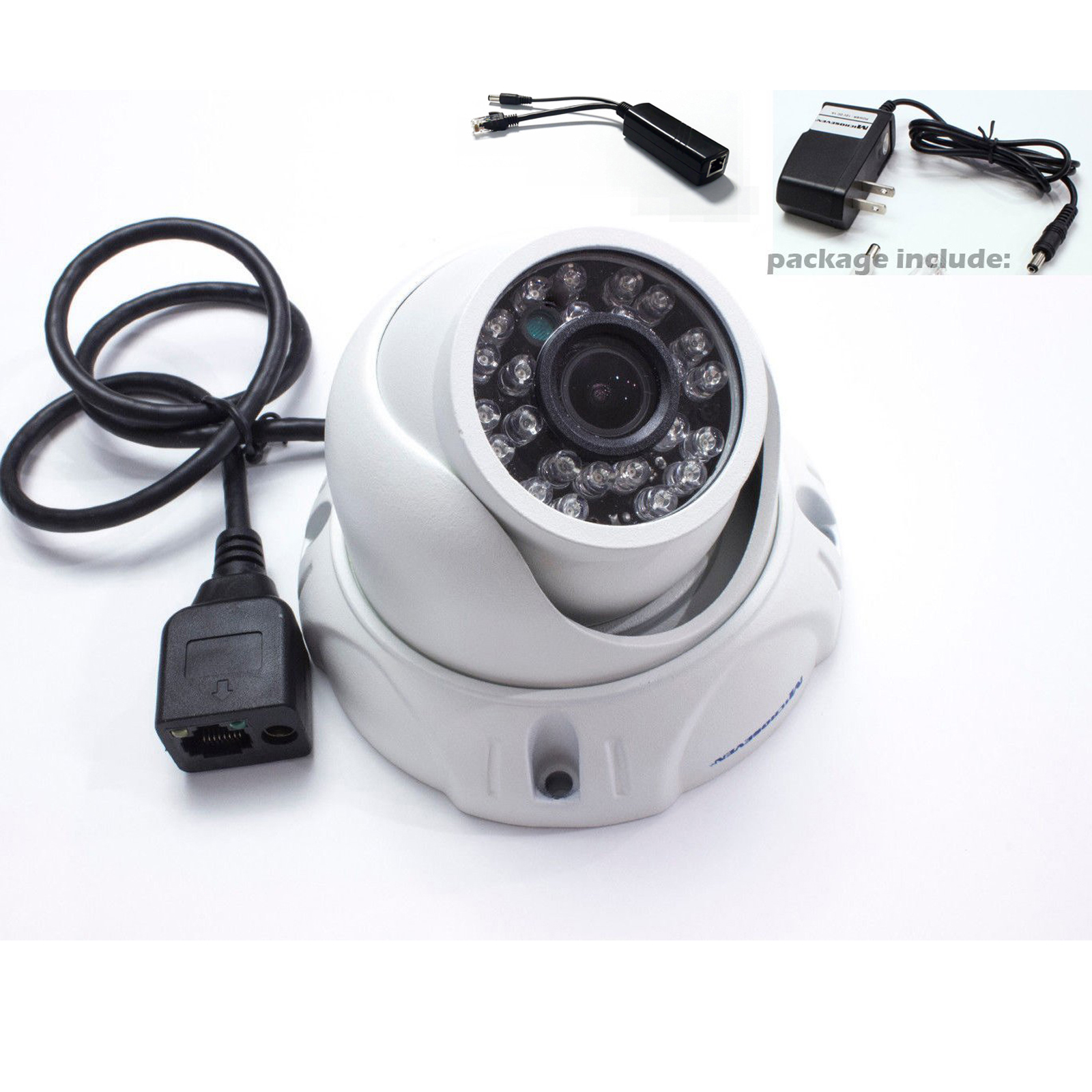 Microseven Open Source HD 960p 1/3" Aptina CMOS 3MP 2.8mm Lens Wide Angle Plug and Play IP Dome Camera IR Indoor / Outdoor-Compatible with Onvif NVR, Free Cloud and Free Live Streaming on microseven.tv + POE Splitter
