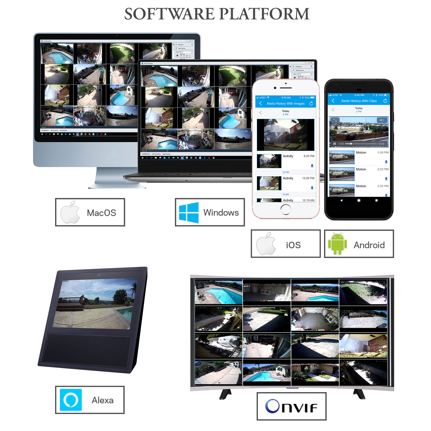 Microseven Open Source 5MP UltraHD (2560x1920) POE Dome IP Camera ( New 2020 Version ) Sony Chipset CMOS 2.8mm 5MP Len Audio, Amazon Certified Works with Alexa with No Monthly Fee, Wide Angle (150°), Web GUI & Apps, VMS ( Video Management System ), Free 24Hr Cloud, Audio with Build-in Amplified Microphone & SD Slot Support Upto  128GB Day & Night, Human Motion Detection, ONVIF, Indoor / Outdoor IP66, 100ft IR Distance + Broadcasting on YouTube, Facebook & Microseven.tv
