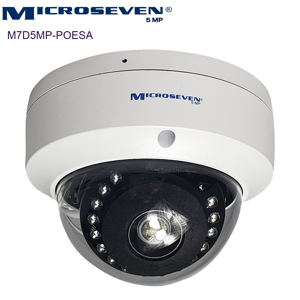 Microseven Open Source 5MP UltraHD (2560x1920) POE Dome IP Camera ( New 2020 Version ) Sony Chipset CMOS 2.8mm 5MP Len Audio, Amazon Certified Works with Alexa with No Monthly Fee, Wide Angle (150°), Web GUI & Apps, VMS ( Video Management System ), Free 24Hr Cloud, Audio with Build-in Amplified Microphone & SD Slot Support Upto  128GB Day & Night, Human Motion Detection, ONVIF, Indoor / Outdoor IP66, 100ft IR Distance + Broadcasting on YouTube, Facebook & Microseven.tv