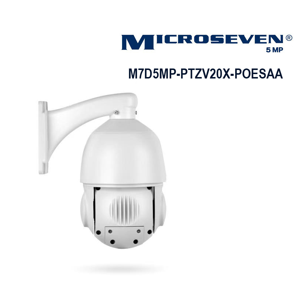 Microseven Open Source 5MP (2560x1920) UltraHD PoE+ 20X Optical Zoom Pan Tilt Speed Dome IP Camera, Human Motion Detection & Auto Tracking, Indoor / Outdoor PTZ Camera, Works with Alexa with No Monthly Fee, Day & Night,Sony Starvis CMOS,IP66 Weatherproof, Built-in 128GB SDcard Slot, Two-Way Audio with Build-in Microphone & External Speaker (Included), Auto Cruise,ONVIF, Web GUI & Apps, VMS (Video Management System), Free 24Hr Cloud Storage + Broadcasting on YouTube,Facebook & Microseven.tv