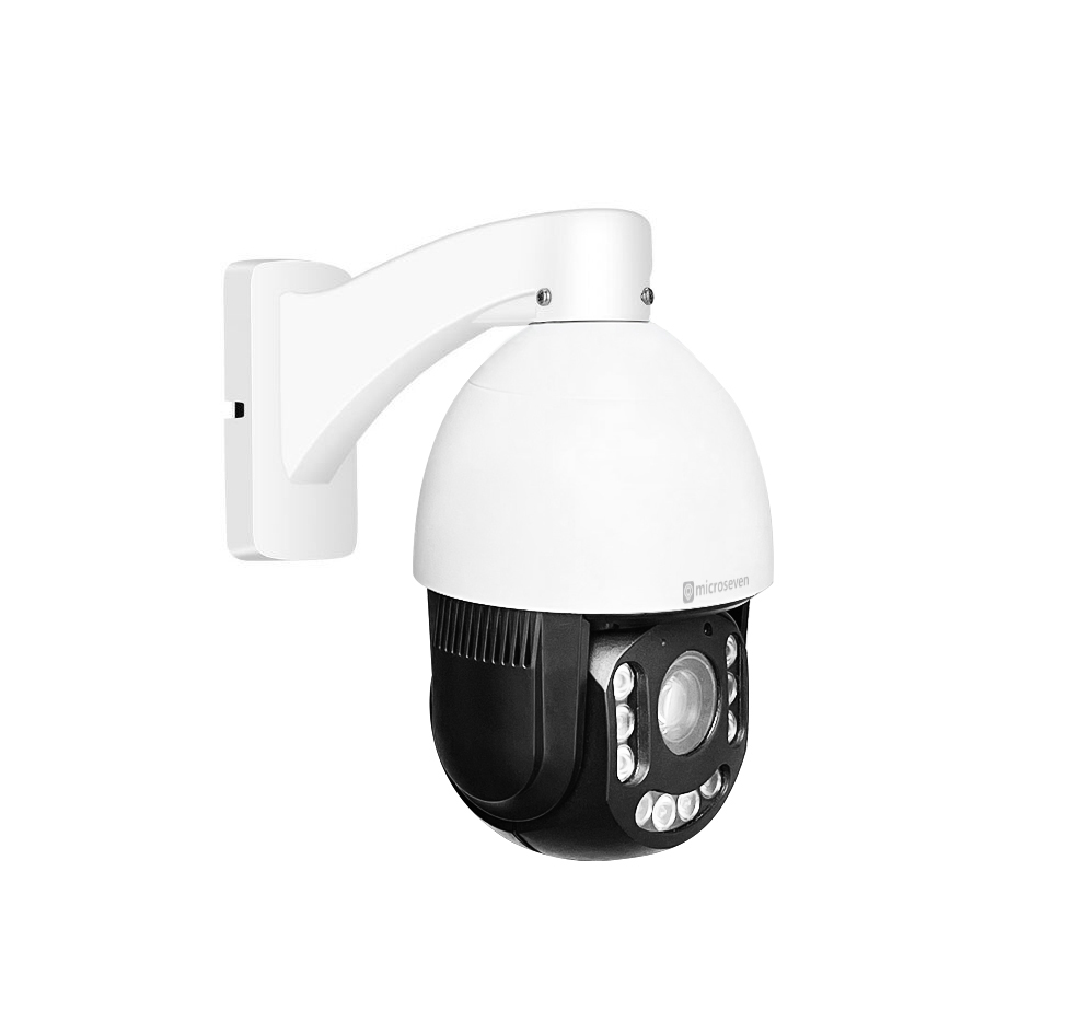 Microseven Open Source 6MP (3072x2048) Full Color Night Vision UltraHD PoE+ 20X Optical Zoom Pan Tilt Speed Dome IP Camera, Human & Vehicle Motion Detection & Auto Tracking, Indoor / Outdoor PTZ Camera, WDR, DNR, Sony CMOS, IP66 Weatherproof, Built-in 256GB SDcard Slot, Two-Way Audio, Auto Cruise, Web GUI & Apps, VMS (Video Management System),  Cloud Storage + Broadcasting on YouTube, Facebook & Microseven.tv
