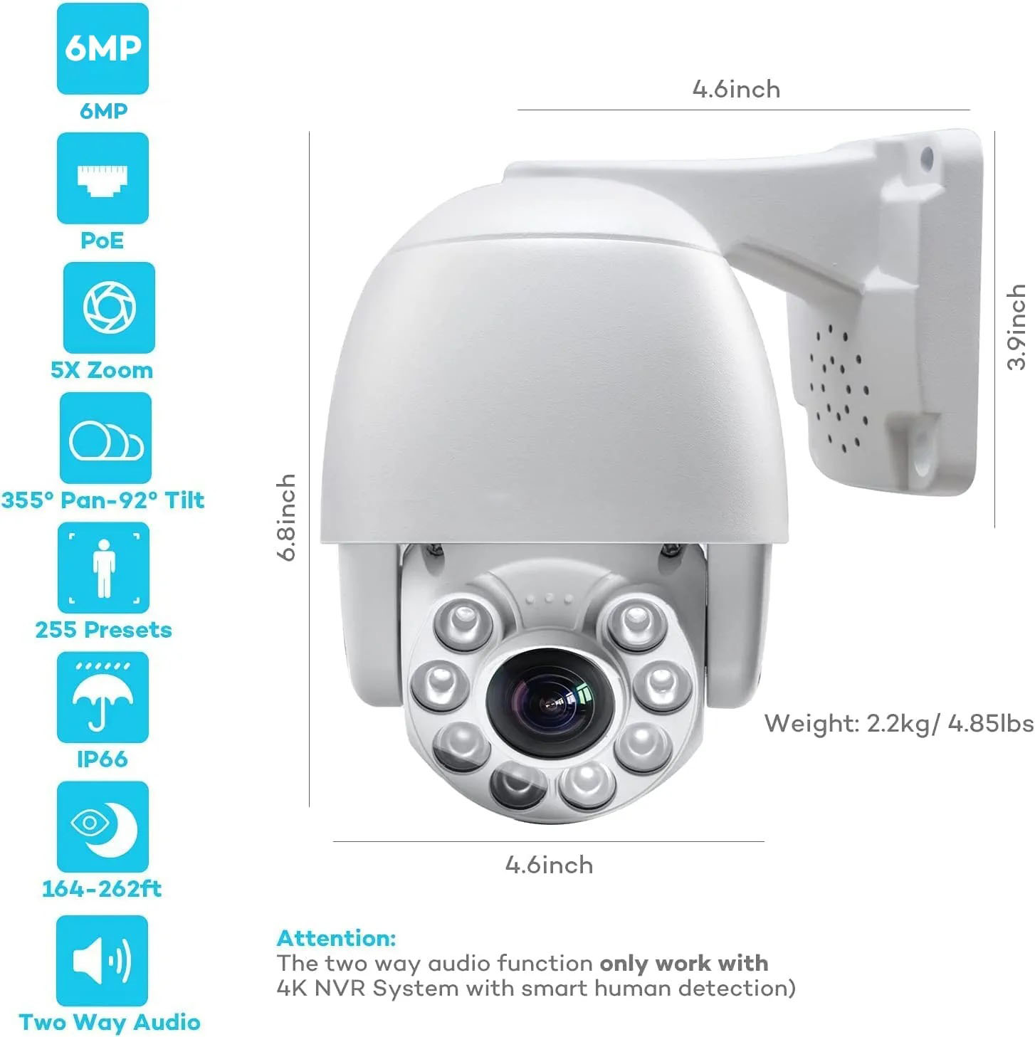 Microseven Open Source 6MP (3072x2048) UltraHD PoE+ 355° Pan 92° Tilt 5X 2.7-13.5MM Optical Zoom PTZ Speed Dome IP Camera, Human Vehicle Motion Detection & Auto Tracking, Indoor / Outdoor, WDR, DNR, Day & Night,IP66 Weatherproof, Built-in 256GB SDcard Slot, Two-Way Audio, Auto Cruise,ONVIF, Web GUI & Apps, VMS (Video Management System),24Hr Cloud Storage + Broadcasting on YouTube,Facebook & Microseven.tv