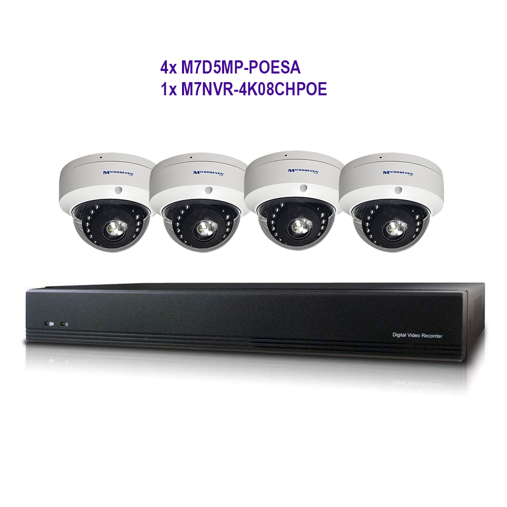 MICROSEVEN 8MP 8CH PoE Home Security Camera System with Audio & Works with Alexa for 24x7 Recording,(4) Outdoor 5MP Vandel-Proof PoE IP Cameras, 100ft IR Night, 8 Channel 8MP PoE NVR, Support Upto 8TB HDD