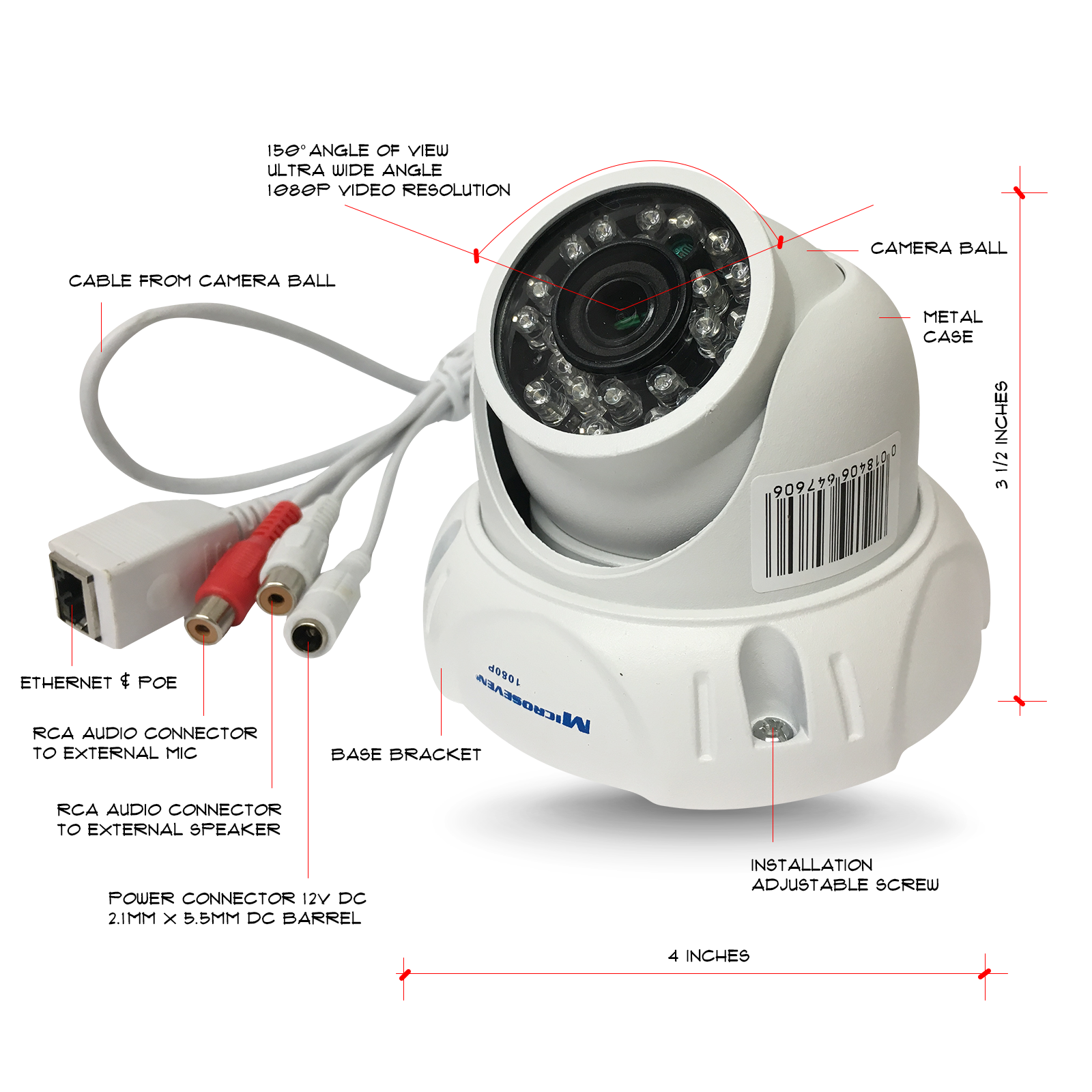 Microseven 16CH 8MP Home Security Camera System,8pcs Dome 2MP Outdoor PoE IP Camera, 16 Channel 8-Megapixel NVR Security System Support Upto 8TB HDD 2XSATA (Not Included) for 24x7 Recording Compatible with Alexa