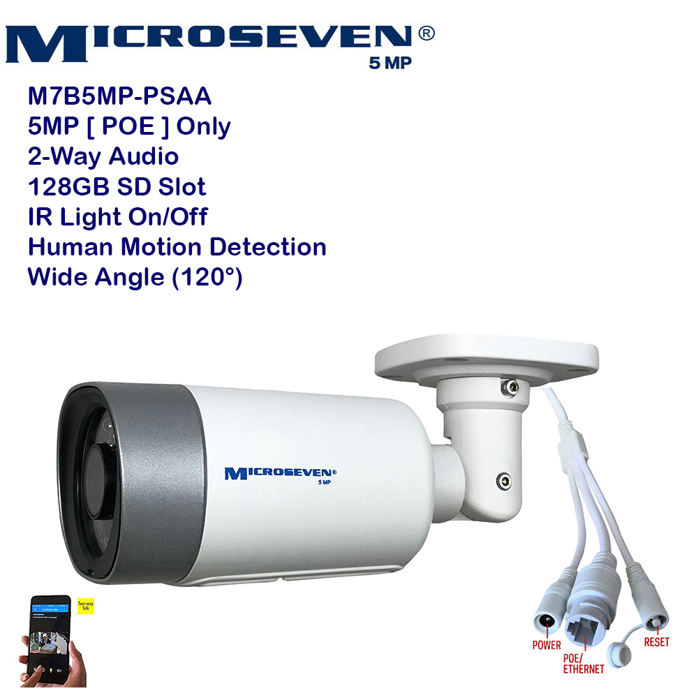 MICROSEVEN 8MP 8CH PoE Home Security Camera System with Audio & Works with Alexa for 24x7 Recording,(8) Outdoor 5MP Bullet PoE IP Cameras, 100ft IR Night, 8 Channel 8MP PoE NVR, Support Upto 8TB HDD