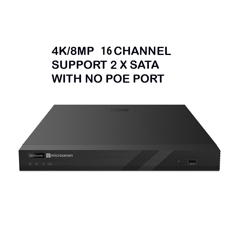 4K 16 Channel Network Video Recorder NVR for Security Camera (16CH 1080P/3MP/4MP/5MP/6MP/4K) Supports up to 16 x 8-Megapixel IP Cameras, Max. 10TB HDD 2 x SATA (Not Included),1 VGA,1 HDMI, Support All Microseven PoE Camera