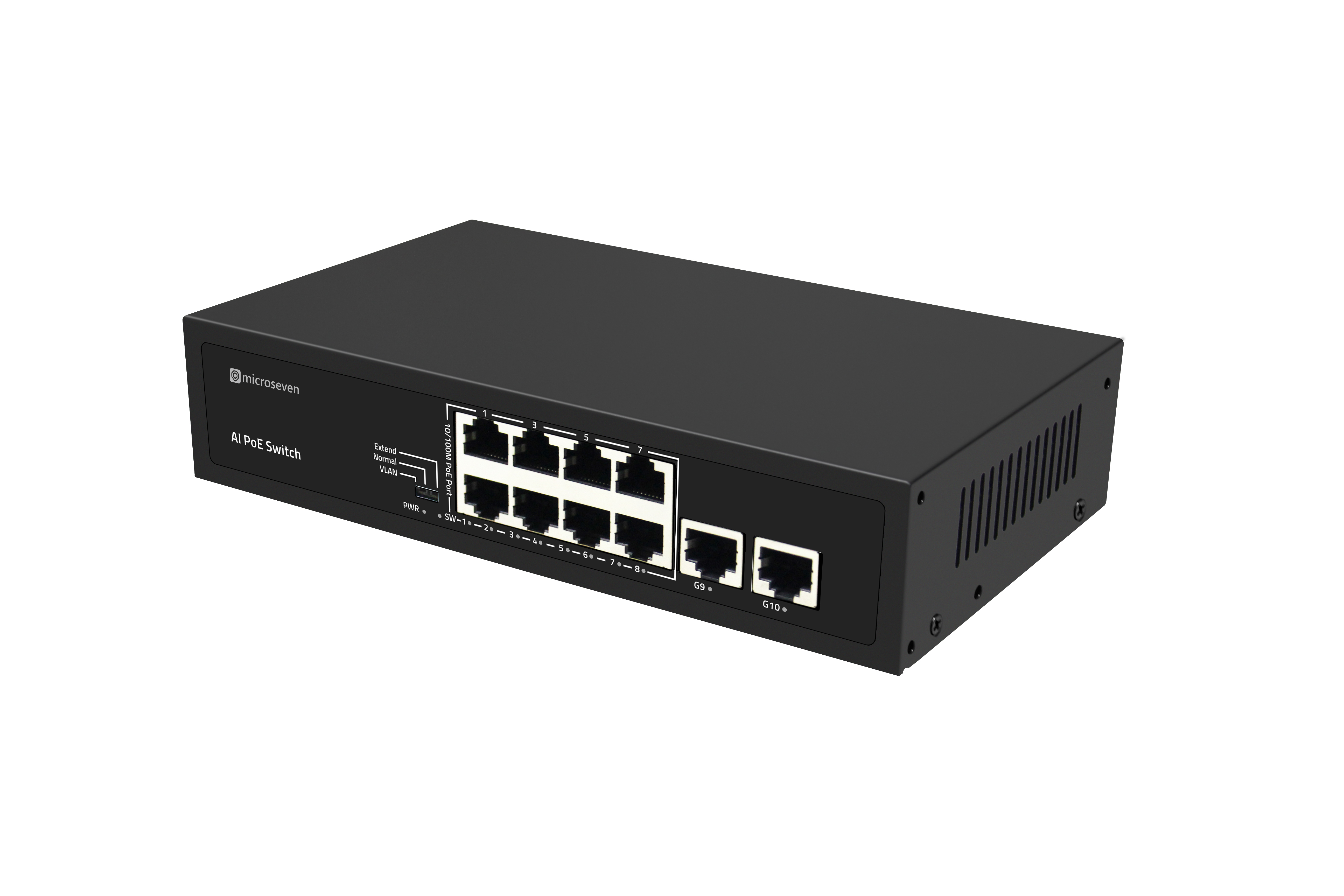 Microseven AI PoE Switch (8 POE Ports +2 Uplink), 802.3af/at PoE+ 100Mbps, 120W Built-in Power, Extend to 250Meter,Unmanaged Metal Plug and Play