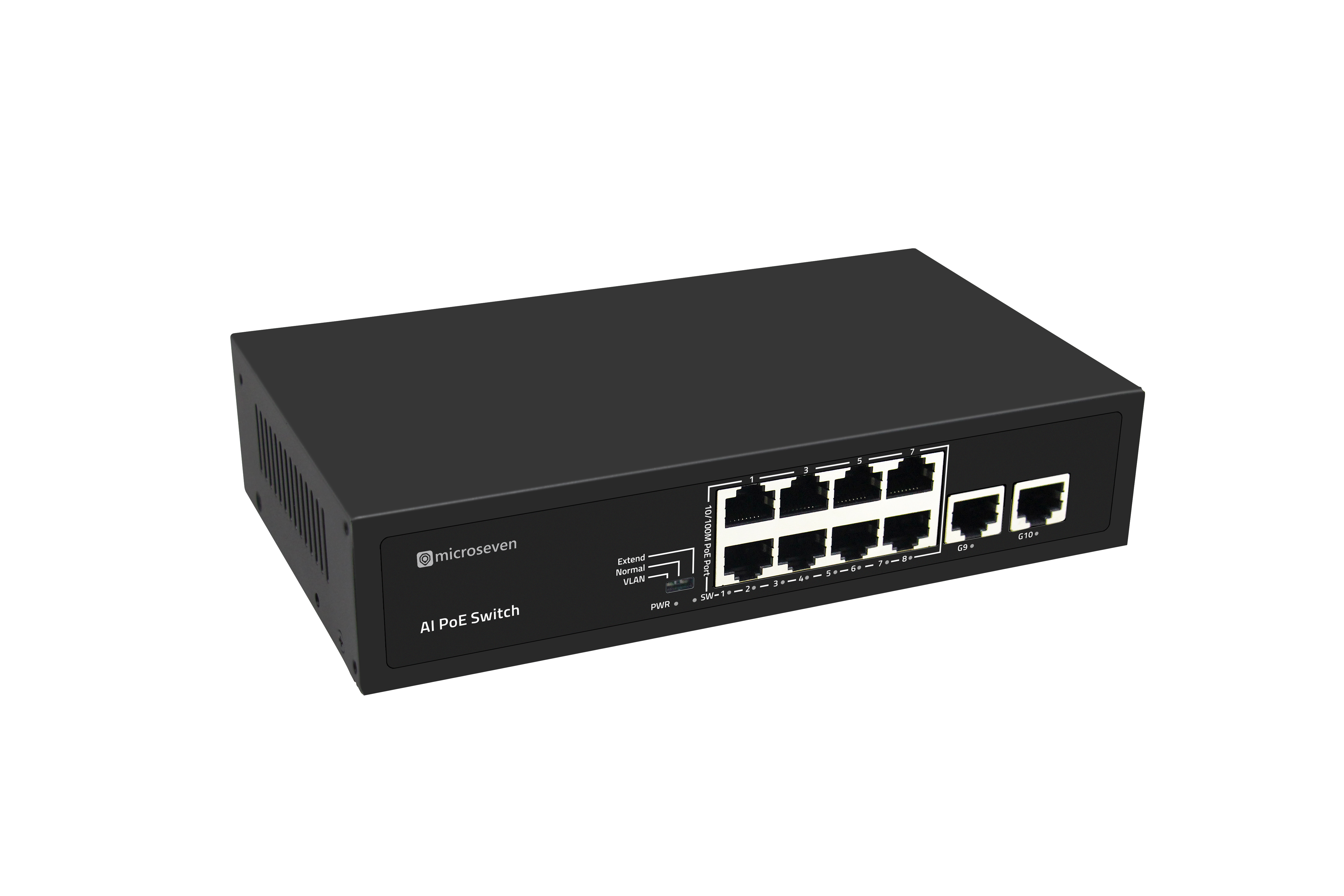 Microseven AI PoE Switch (8 POE Ports +2 Uplink), 802.3af/at PoE+ 100Mbps, 120W Built-in Power, Extend to 250Meter,Unmanaged Metal Plug and Play