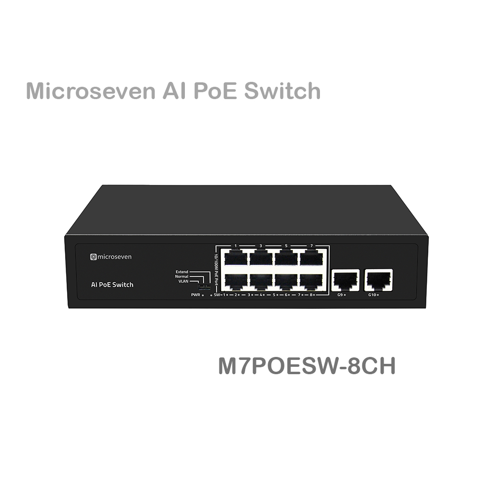 Microseven 10 Port 1000M Uplink AI PoE Switch