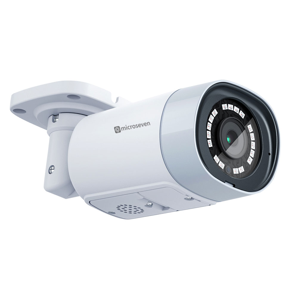 Microseven Professional Open Source Security Camera, Remote Managed, Bullet Type, IP Network, UltraHD 4K/8MP (3840x2160), PoE, Wide Angle, Smart Motion Detection, Outdoor & Indoor (IP 66), IR Soft-Switch On/Off Night Vision, 256GB SD Slot, Two-Way Audio, ONVIF, Web GUI & Apps, CMS (Camera Management System), M7RSS (Video Recorder Server), Cloud Storage, Broadcasting on YouTube and Microseven