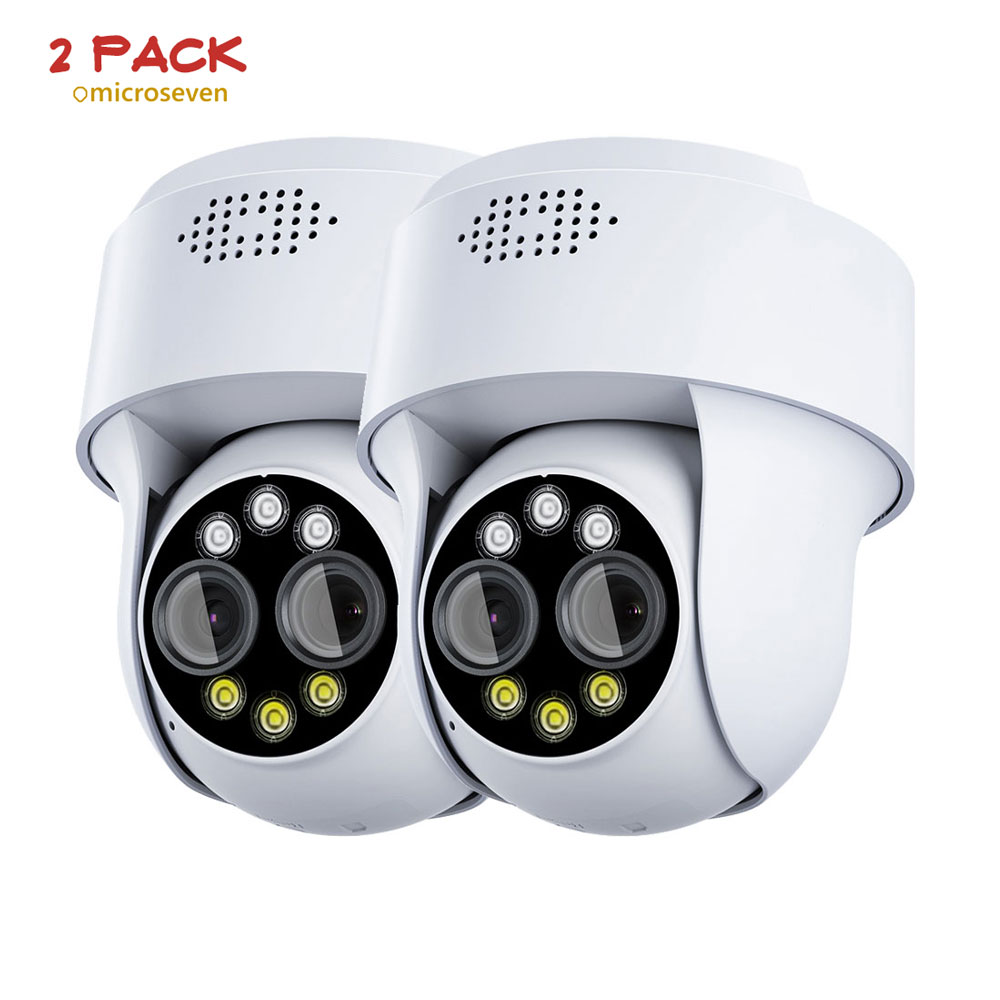 2x Microseven Professional Open Source Security Camera, Remote Managed, 4X Auto Zoom (PTZ), Auto Tracking, 4MP (2560x1440P), PoE + WiFi (2.4/5GHz), Smart Motion Detection, Indoor & Outdoor (IP 65), IR On/Off Color Night Vision, 256GB Storage avail, 2-Way Audio, ONVIF, Web GUI & Apps, CMS (Camera Management System), M7RSS (Video Recorder Server), Cloud Storage, Broadcasting on YouTube and Microseven