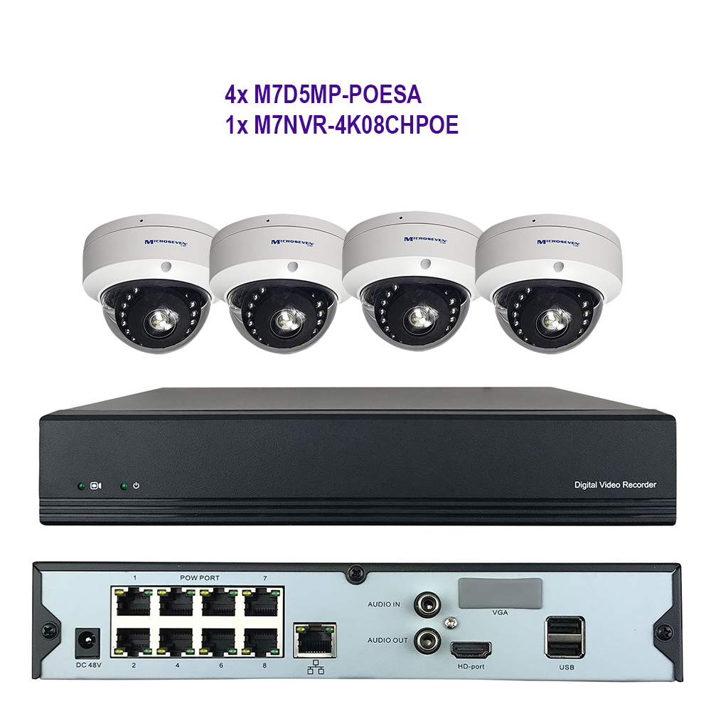MICROSEVEN 8MP 8CH PoE Home Security Camera System with Audio & Works with Alexa for 24x7 Recording,(4) Outdoor 5MP Vandel-Proof PoE IP Cameras, 100ft IR Night, 8 Channel 8MP PoE NVR, Support Upto 8TB HDD