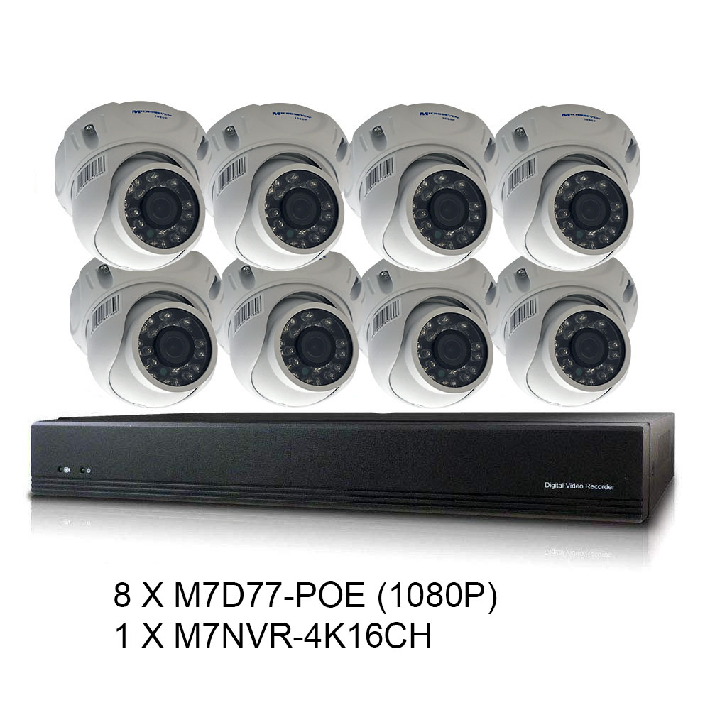 Microseven 16CH 8MP Home Security Camera System,8pcs Dome 2MP Outdoor PoE IP Camera, 16 Channel 8-Megapixel NVR Security System Support Upto 8TB HDD 2XSATA (Not Included) for 24x7 Recording Compatible with Alexa